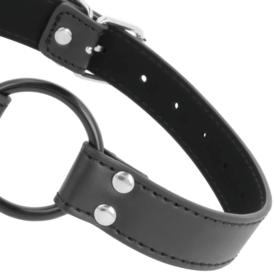 Bâillon BDSM Anneau Ouvert Cuir Sangle Réglable Diamètre 3,6 cm - Darkness