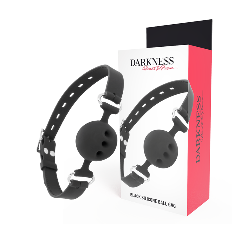 Bâillon BDSM Boule Respirante Silicone Sangles Cuir Réglable - Darkness