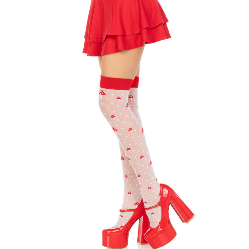 Bas Cuissardes Transparents Motif Champignon à Pois Taille Unique - Leg Avenue