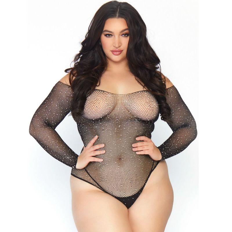 Bodystocking Résille Cristallisée Manches Longues Taille 1X-2X - Leg Avenue