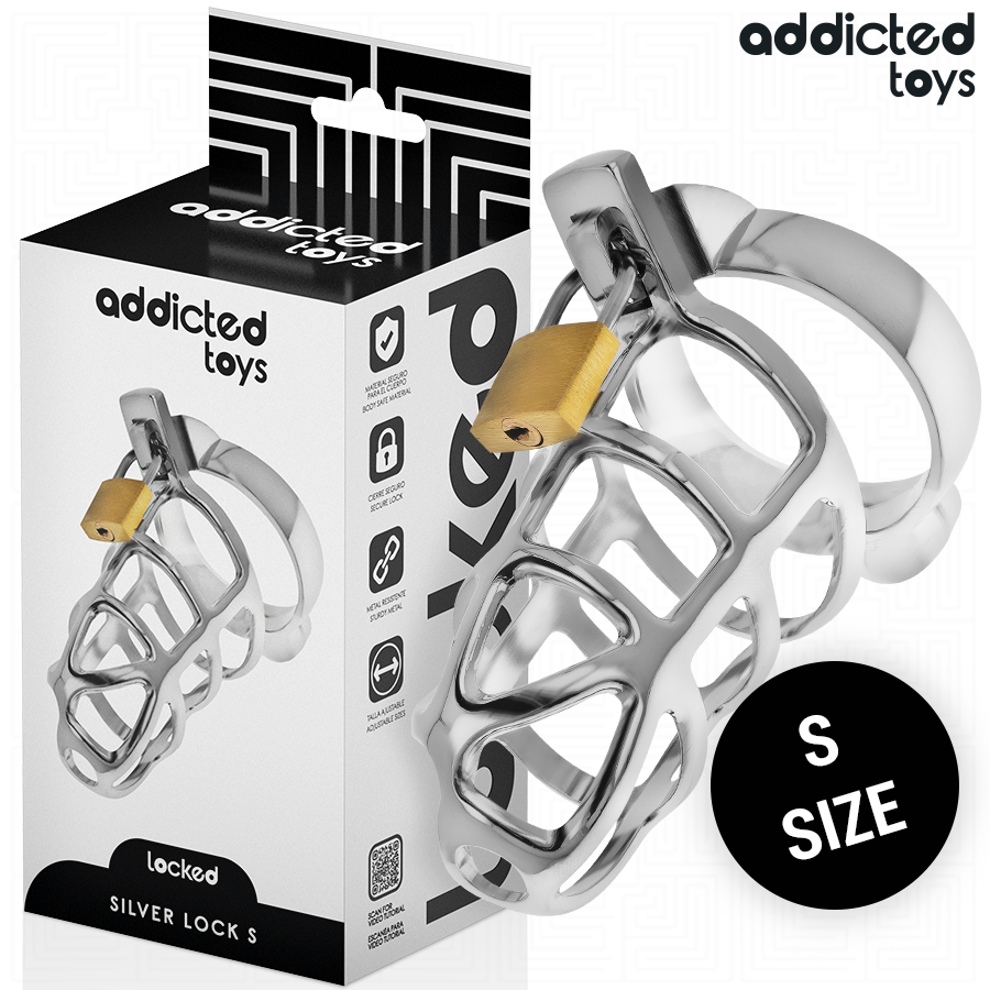 Cage à Pénis Métal Silver Lock Cadenas 2 Tailles S M - Addicted Toys