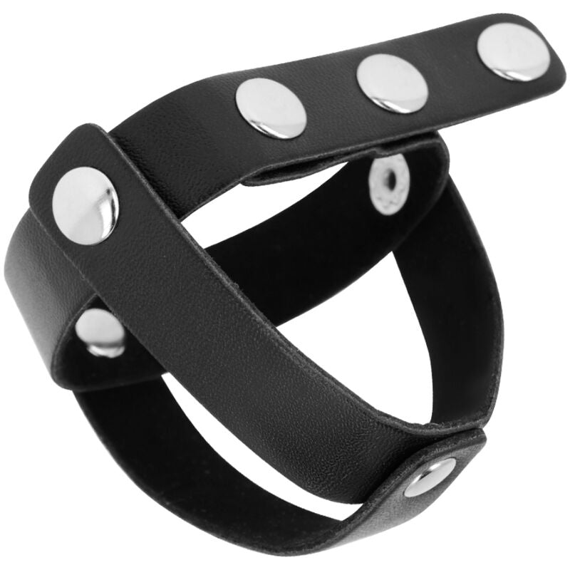 Cage à Testicules en Cuir Détails Métalliques Sans Nickel - Ohmama Fetish