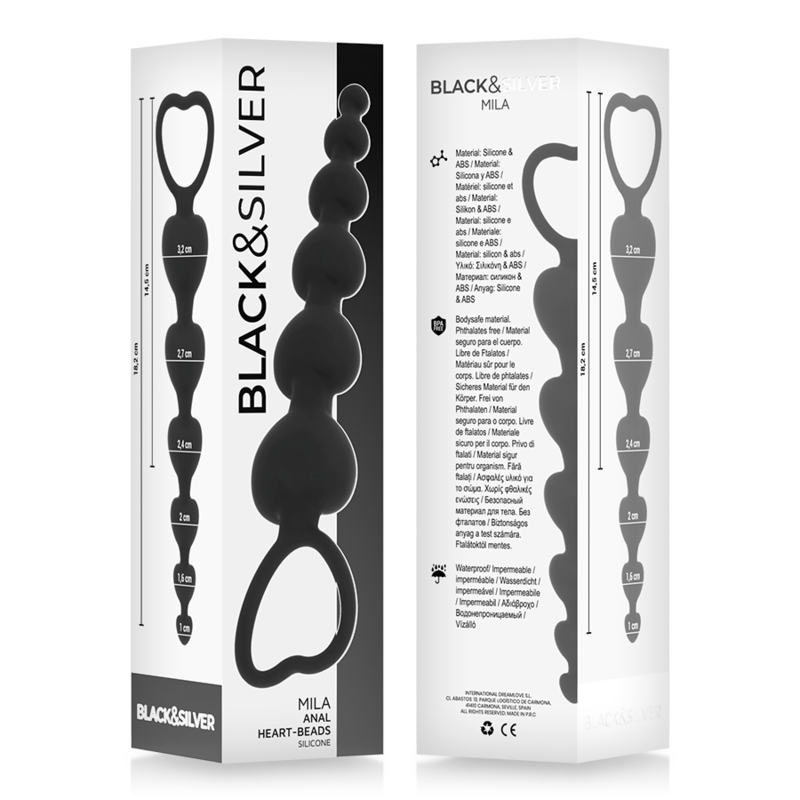Chapelet Anal Mila Perles Graduées Silicone Flexible 5 Boules - Black&Silver