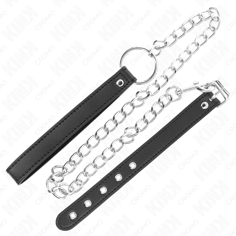 Cockring Cuir avec Chaîne Métal 60 cm et Sangle Réglable - Kink
