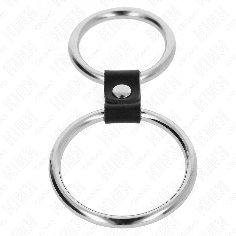 Cockring Double Anneau Métal Acier 3,7 à 5 cm Sangle Cuir - Kink