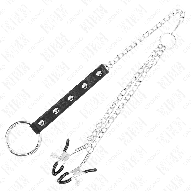 Cockring Métal avec Chaîne et Pinces à Tétons Réglables - Kink
