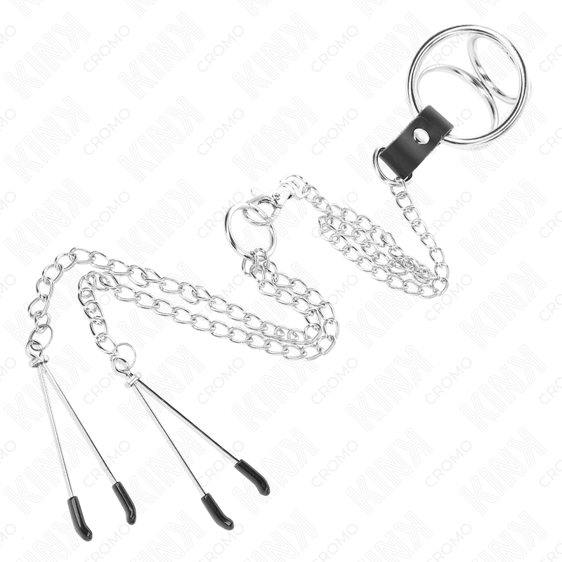 Cockring Métal Chromé Réglable Chaîne et Pinces à Tétons - Kink
