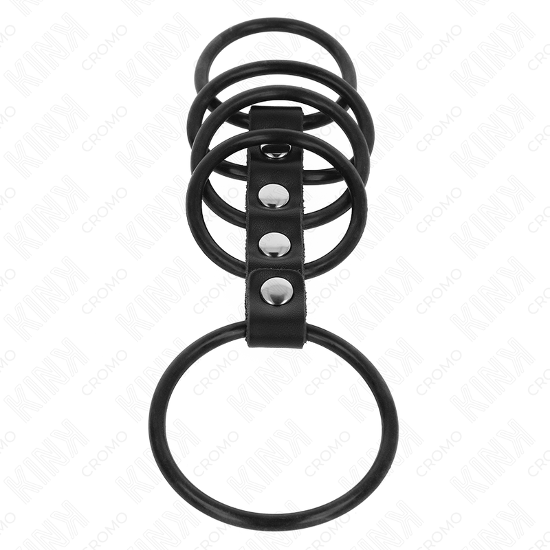 Cockring Silicone 5 Anneaux Connectés Cuir 3,8 à 4,8 cm - Kink
