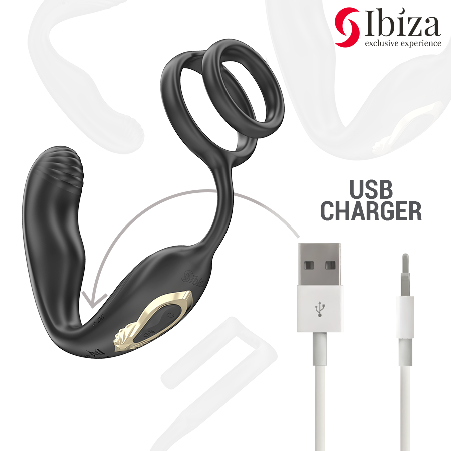 Cockring Vibrant Rotatif Wiggle Télécommandé 10 Modes USB - Ibiza Technology