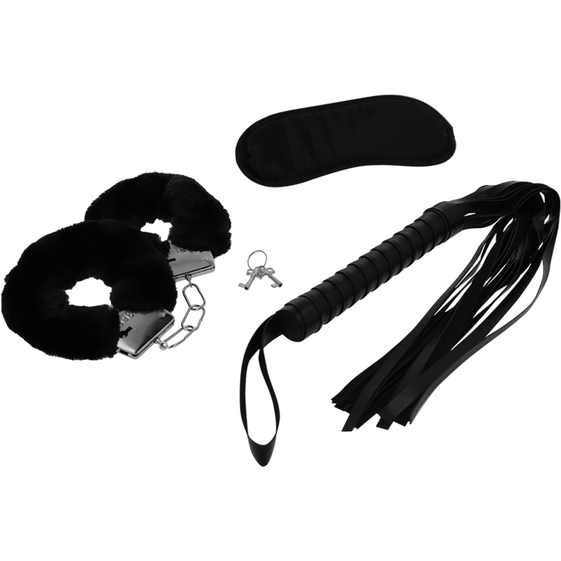 Coffret BDSM Fetish Playset 1 Menottes Masque Flogger Cuir Vegan - Intense