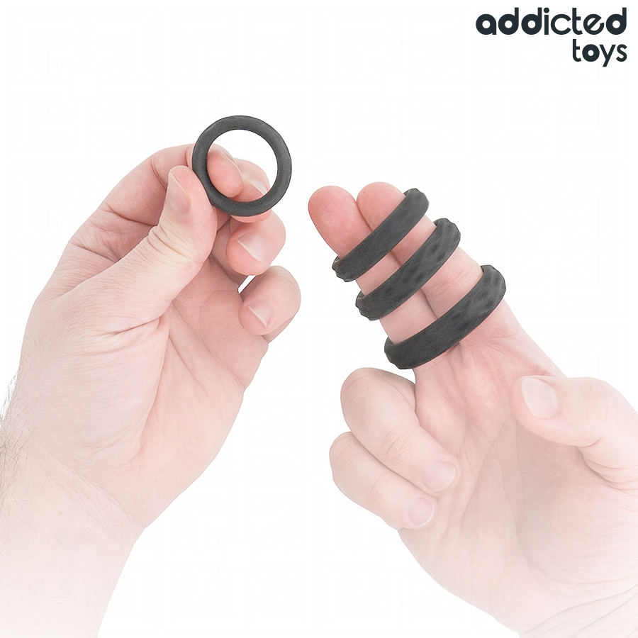 Coffret Cockrings Texturés Silicone 4 Tailles Étanche - Addicted Toys