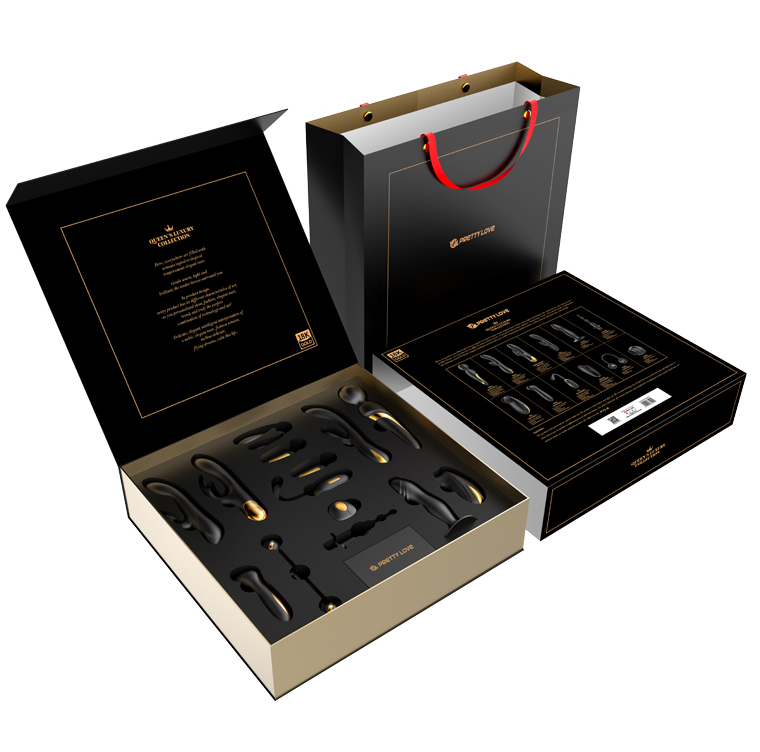 Coffret Luxe Queen Black & Gold 12 Sextoys Plaqué Or - Pretty Love