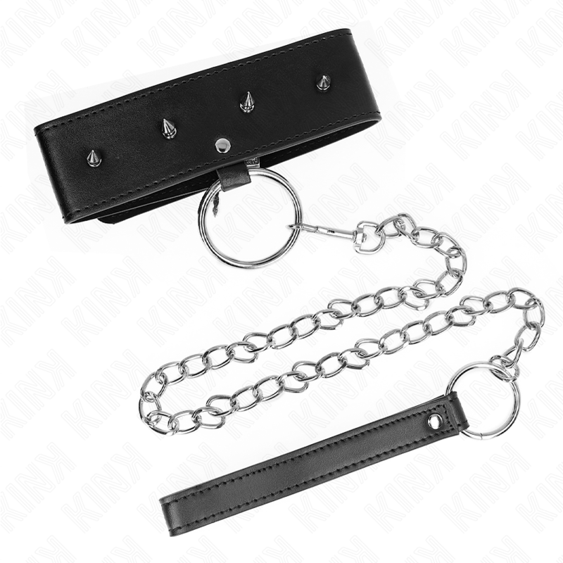 Collier BDSM avec Laisse Clous Argentés Réglable 36-43 cm - Kink