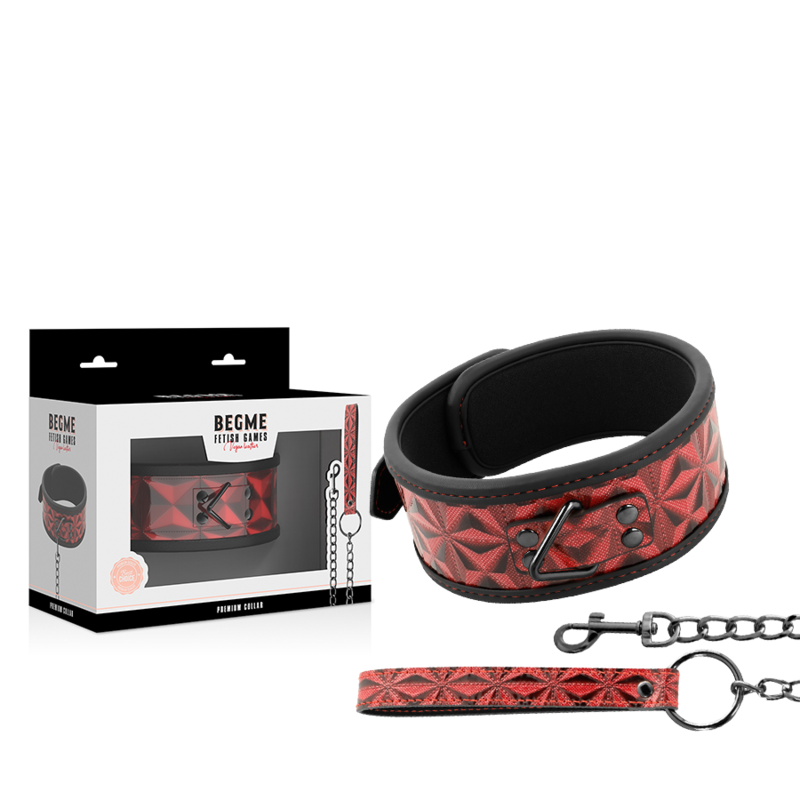 Collier BDSM Cuir Végan Doublure Néoprène Édition Rouge - Begme