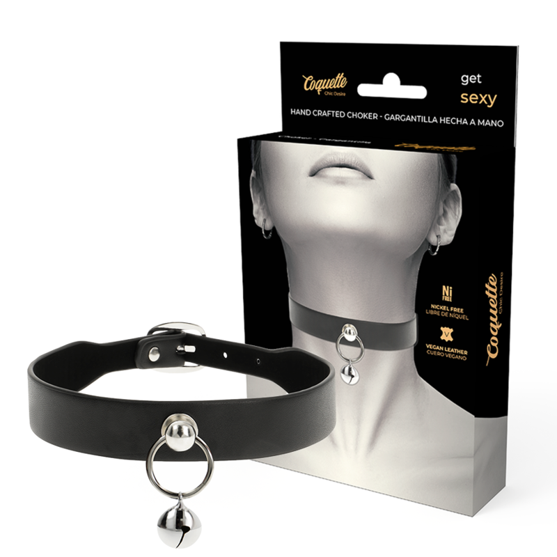 Collier BDSM Cuir Vegan Anneau Réglable Sans Nickel - Coquette