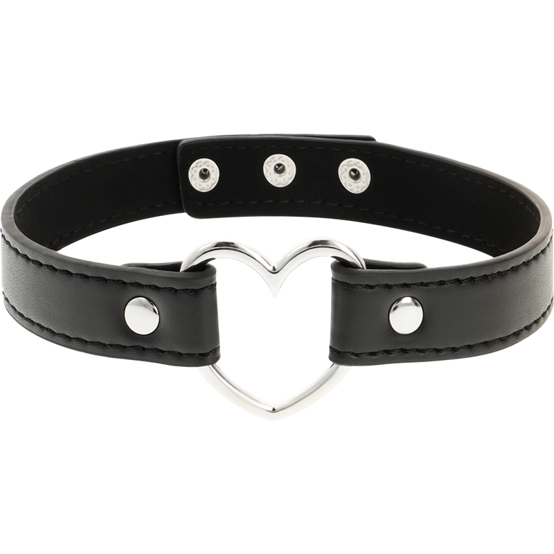 Collier BDSM Cuir Vegan Coeur Réglable Sans Nickel - Coquette Chic Desire