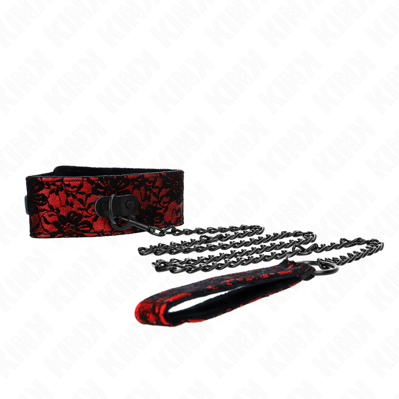 Collier BDSM Dentelle Laisse Cuir Véritable Réglable - Kink