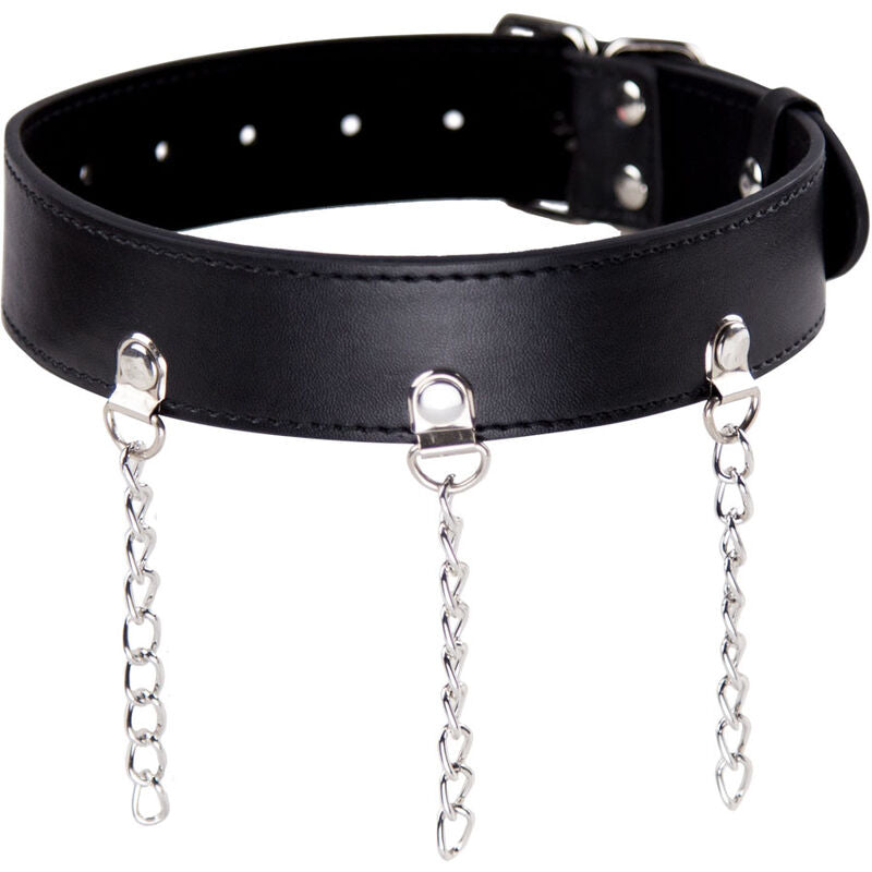 Collier BDSM Fétichiste Simili Cuir Anneaux Métal Ajustable - Ohmama