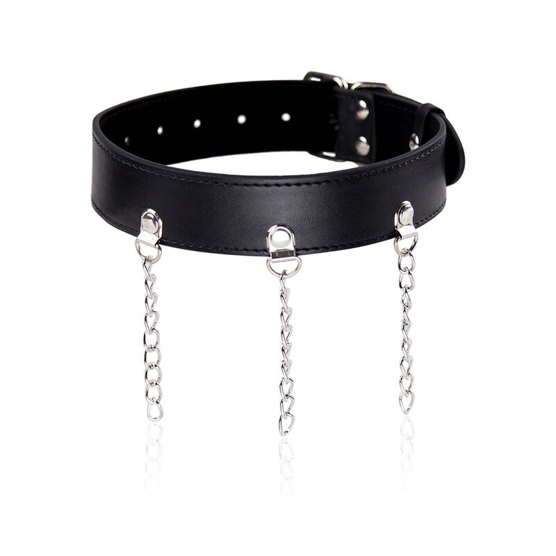 Collier BDSM Fétichiste Simili Cuir Anneaux Métal Ajustable - Ohmama