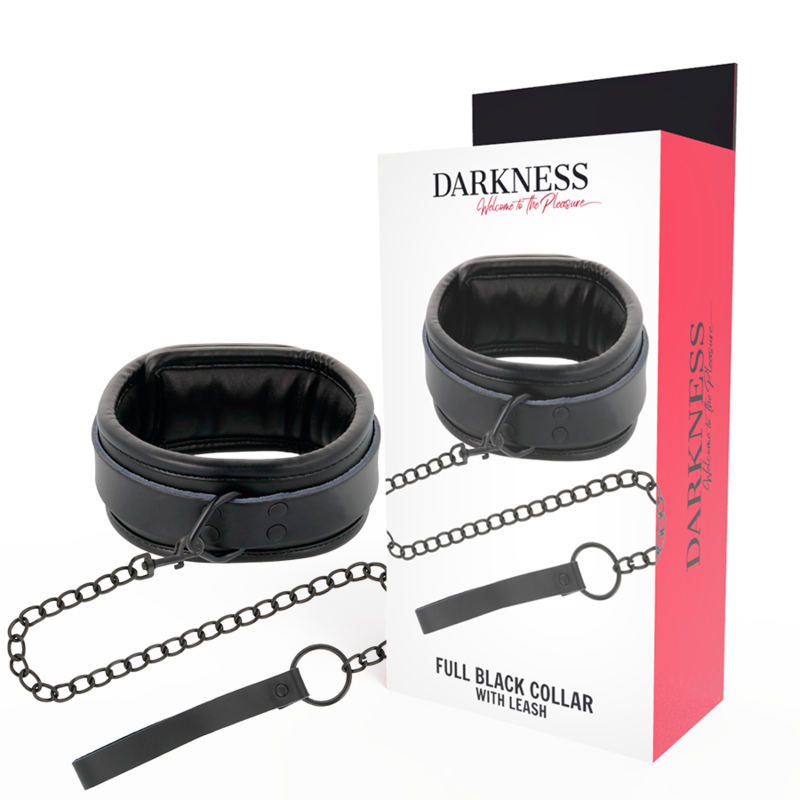 Collier de Posture BDSM Noir avec Laisse à Chaîne Rembourré Réglable - Darkness