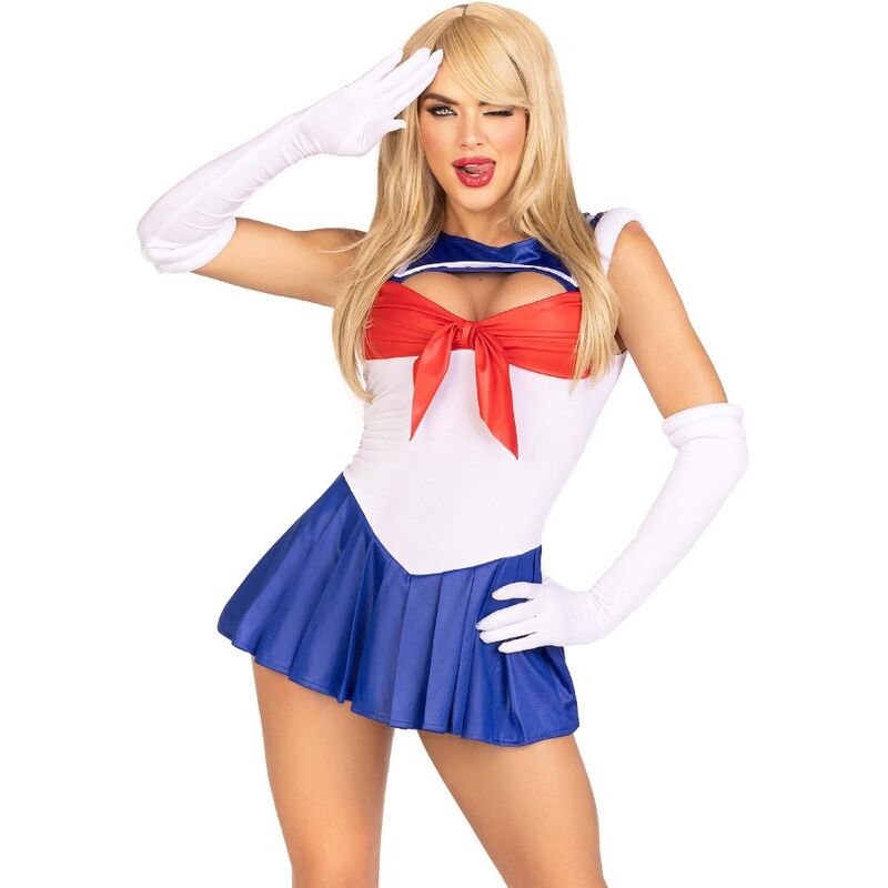 Costume Sexy Marin 3 Pièces Body Jupe Plissée Gants - Leg Avenue