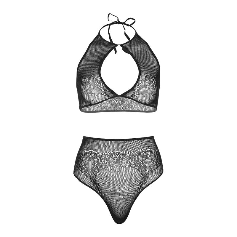 Ensemble Lingerie 2 Pièces Crop Top Halter & String Filet à Pois - Leg Avenue