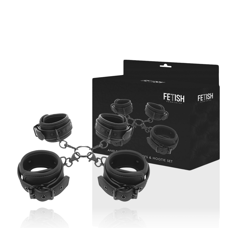Ensemble Menottes Poignets Chevilles Cuir Vegan Doublure Néoprène - Fetish Submissive
