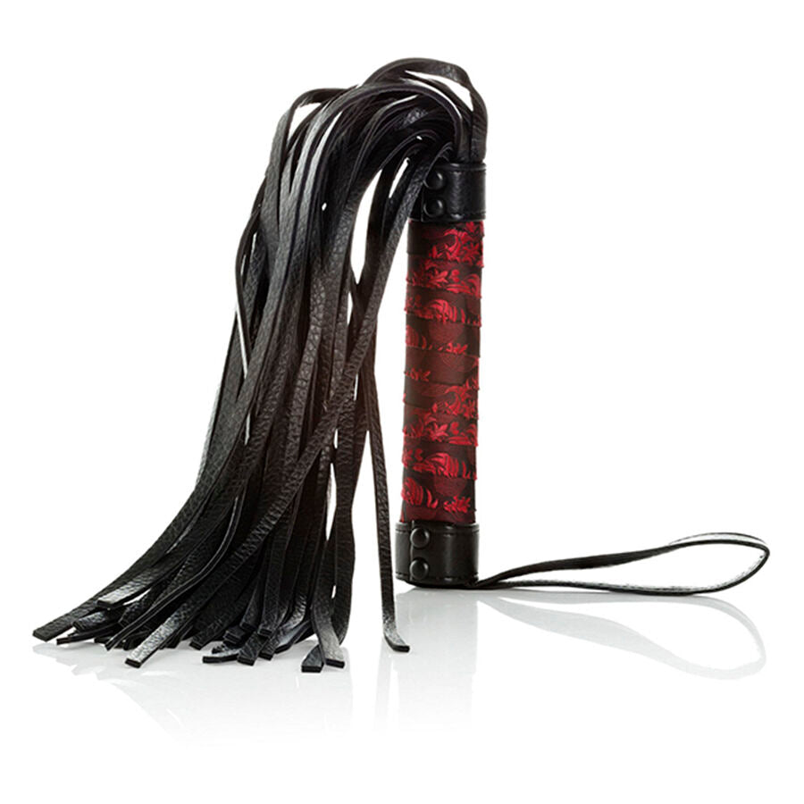 Fouet BDSM Scandal Tissu Rouge et Noir Poignée Robuste - CalExotics