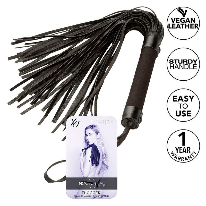 Fouet Flogger BDSM Nocturnal Cuir Noir Lanières Souples - CalExotics