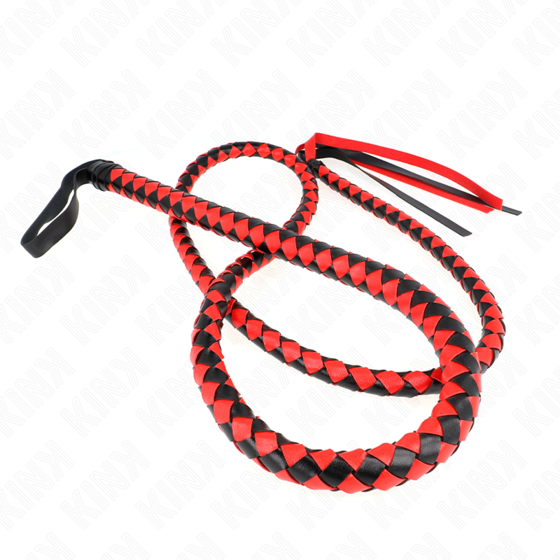 Fouet Serpent Long 210 cm Cuir et PVC Manche Bois - Kink