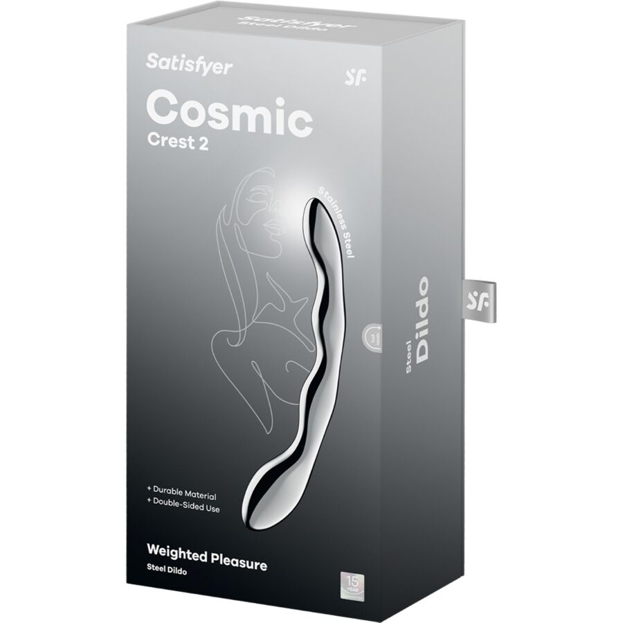 Gode Double Acier Inoxydable Cosmic Crest 2 Texture Ondulée Point G - Satisfyer