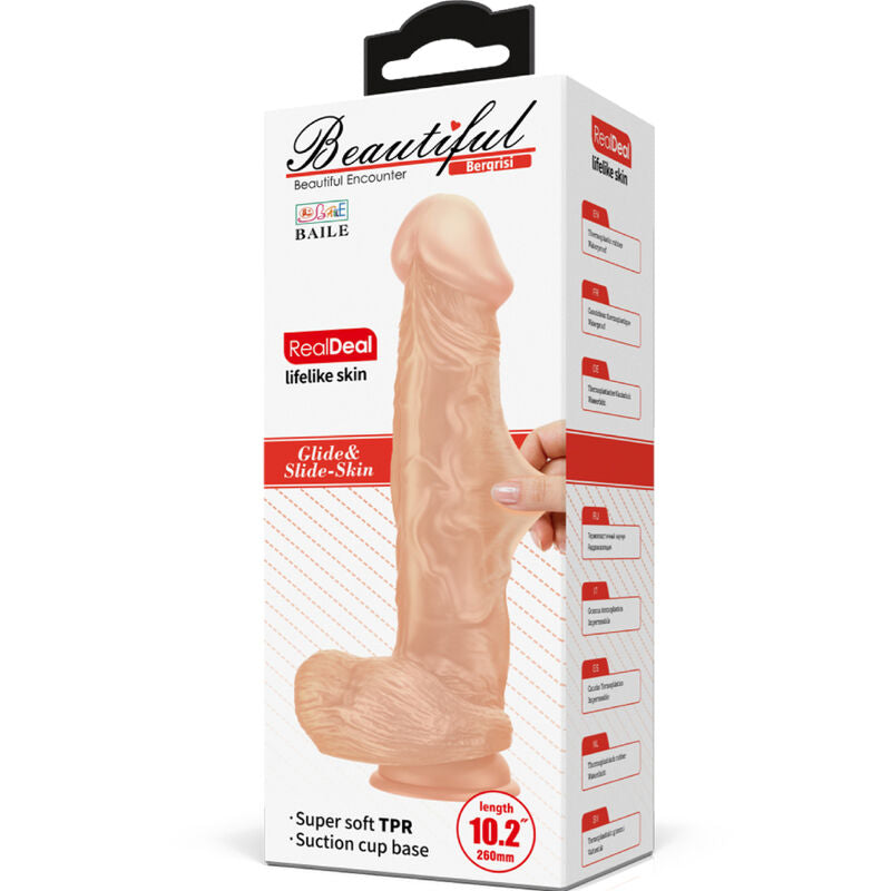 Gode Réaliste Géant Bergrisi Ventouse 26 cm Flexible Naturel - Baile