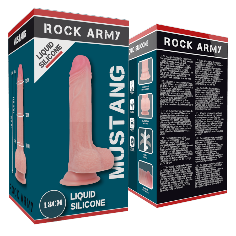 Gode Réaliste Mustang Double Densité Ventouse 18 cm - Rock Army