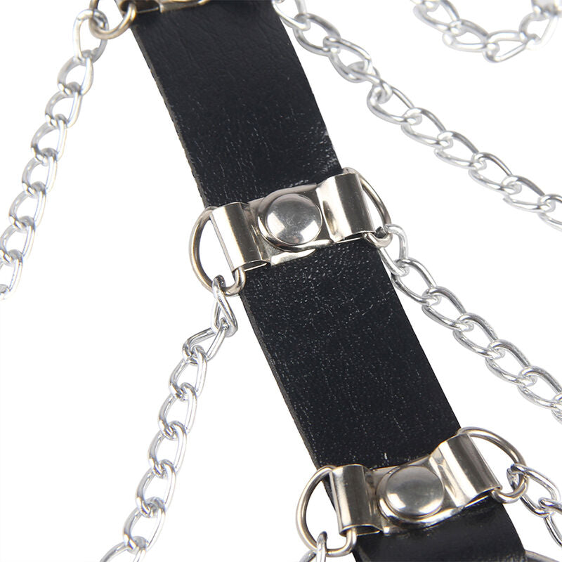 Harnais Poitrine BDSM Cuir Noir Détail Chaînes Taille Unique - Subblime