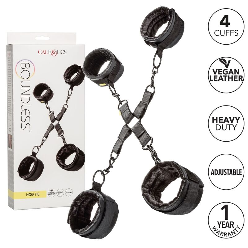 Hogtie BDSM Boundless 4 Attaches Réglables Cuir Vegan - CalExotics