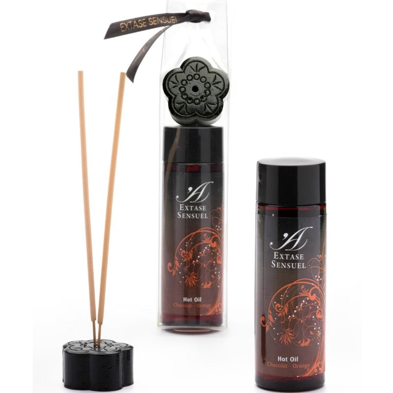 Huile de Massage Stimulante Chocolat & Orange - Effet Chauffant - Extase Sensual
