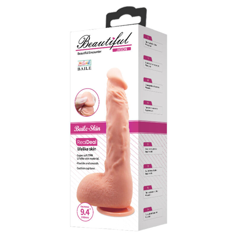 Gode Réaliste Jason Ventouse Courbé Point G 24 cm - Baile
