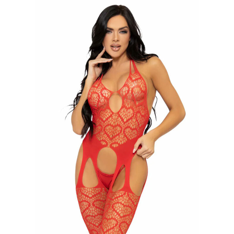Bodystocking Porte-Jarretelles Sweet Heart Filet Sans Couture Taille Unique - Leg Avenue