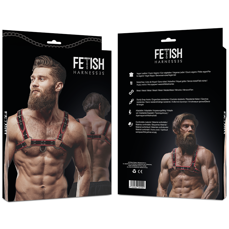 FETISH SUBMISSIVE ATTITUDE - HARNAIS DE POITRINE EN ÉCO-CUIR POUR HOMME NOIR/ROUGE