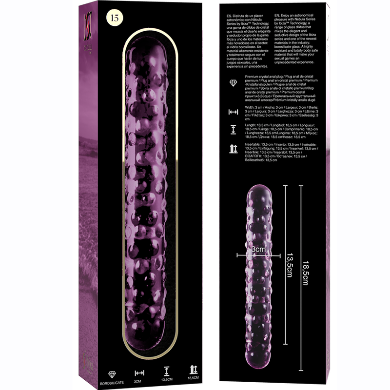 Gode en Verre Borosilicate Nebula Modèle 15 Rose 18,5 cm