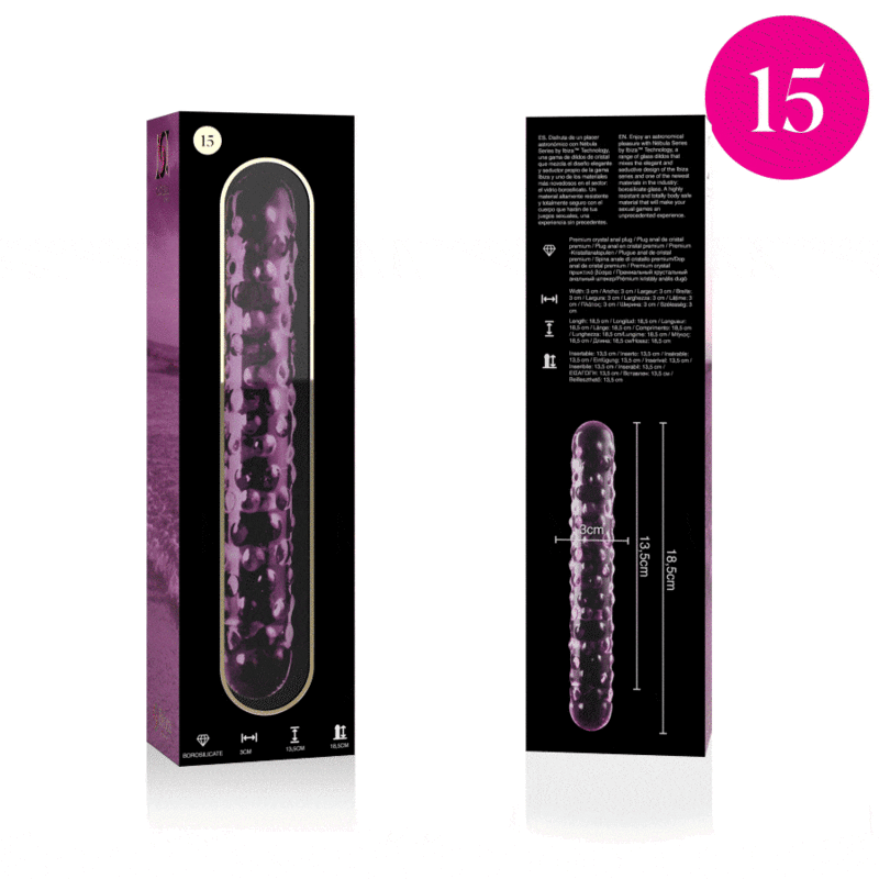 Gode en Verre Borosilicate Nebula Modèle 15 Rose 18,5 cm