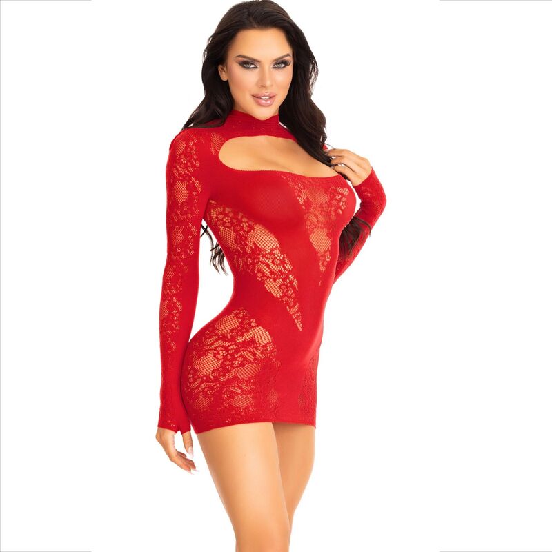 Mini Robe Dentelle Manches Longues Transparente - Nylon - Leg Avenue
