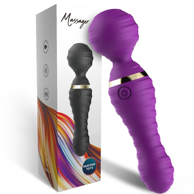 Boîte du vibromasseur wand Freedo Armony et wand violet posé devant