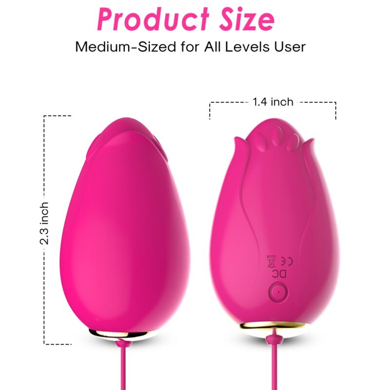 Taille du stimulateur en bouton de rose Mandala d'Armony, vues de face et de profil
