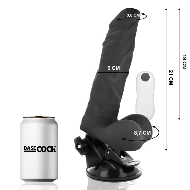 Cotes du gode vibrant articulable Basecock de 21 cm et de sa commande