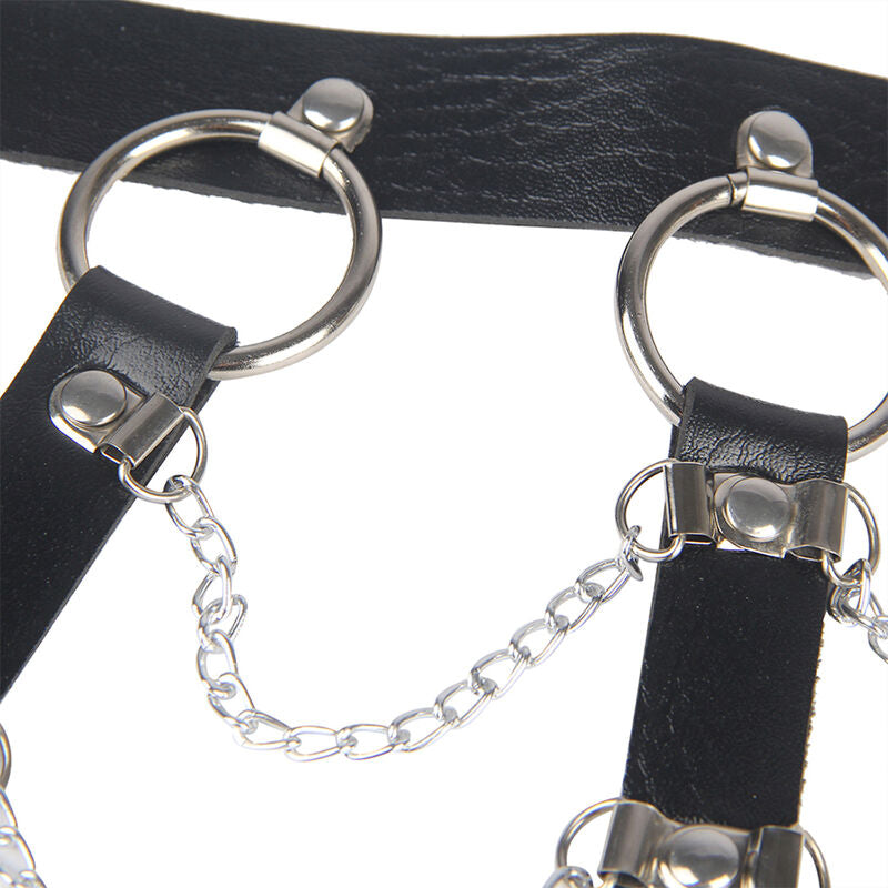 Harnais Poitrine BDSM Cuir Noir Détail Chaînes Taille Unique - Subblime