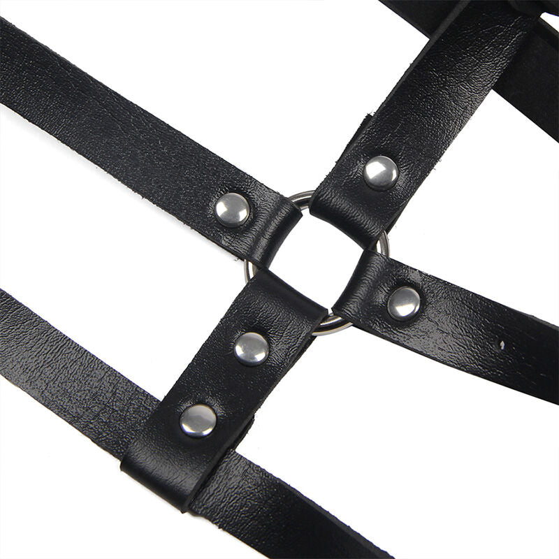 Harnais Poitrine BDSM Anneau Cuir Noir Taille Unique - Subblime