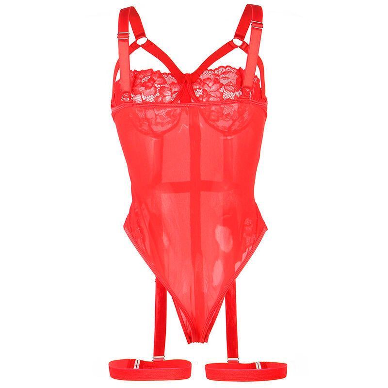 Body Teddy Dentelle Jarretière Détail Poitrine Rouge L/XL - Subblime