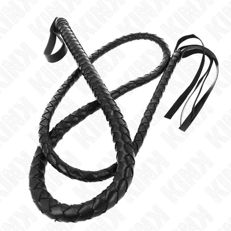 Fouet Serpent Long 210 cm Cuir et PVC Manche Bois - Kink