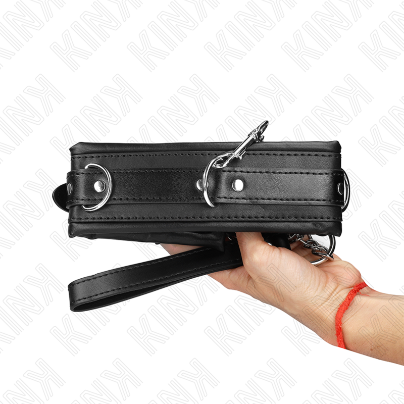 Collier BDSM Lourd Cuir Laisse de 65 cm Réglable - Kink